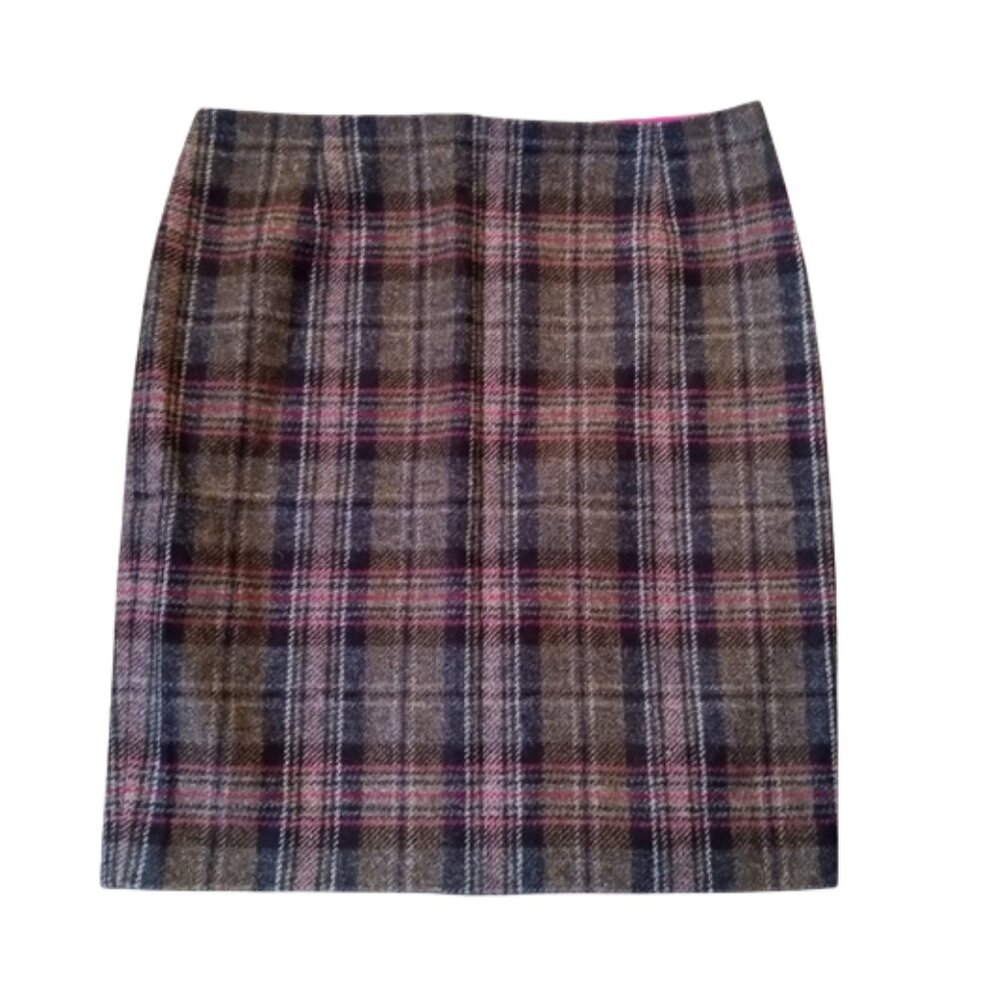Boden Plaid Wool Midi Skirt Brown Size Medium 10 - Picture 2 of 9